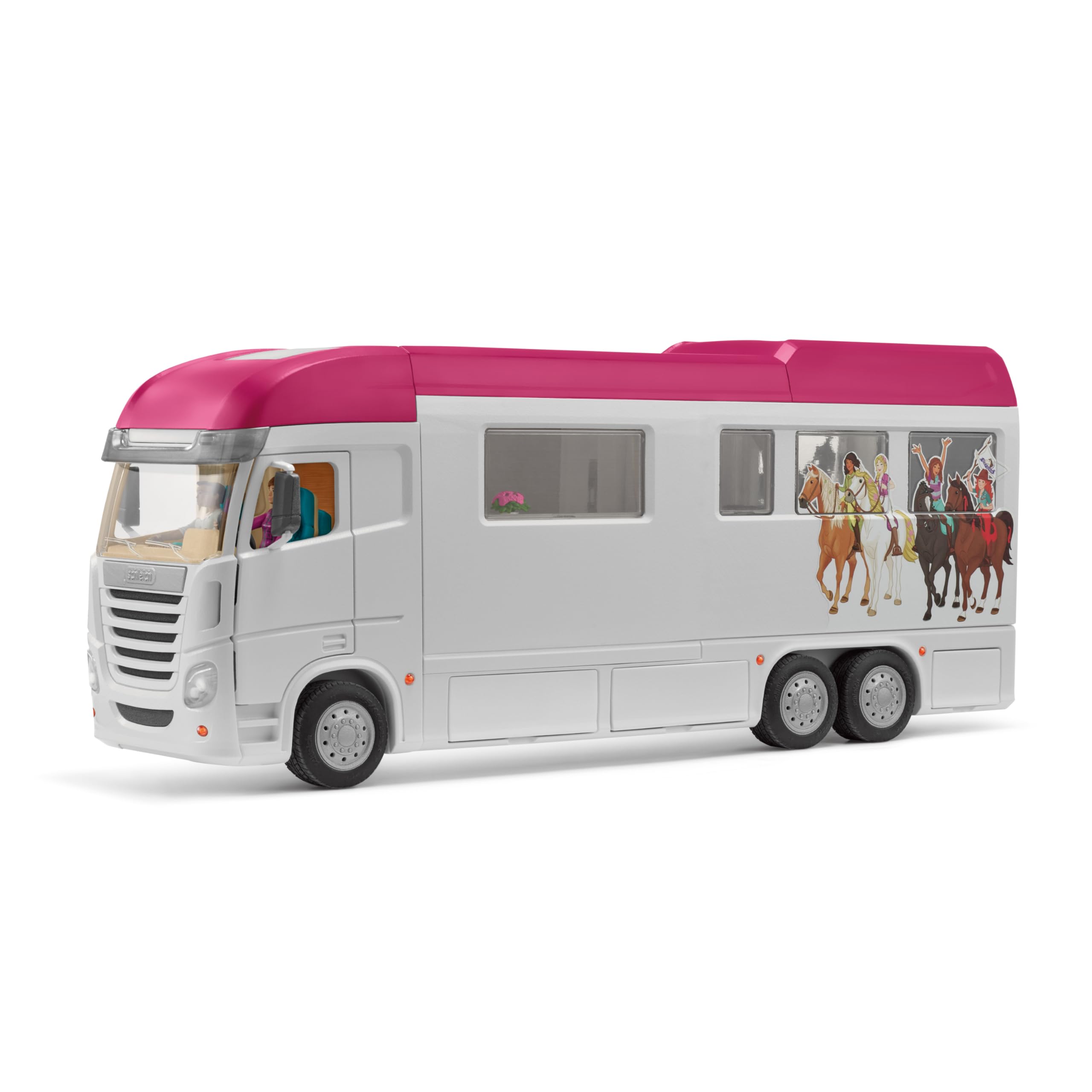 Schleich Horse Club | Pferdetransporter 42619 | ab 5 Jahren | 227 Teile | Pferde Spielzeug mit Wohnmobil, Transporter, Pferdebox, 3 Pferden, 3 Figuren & Pool mit echtem Wasser | Geschenk für Kinder