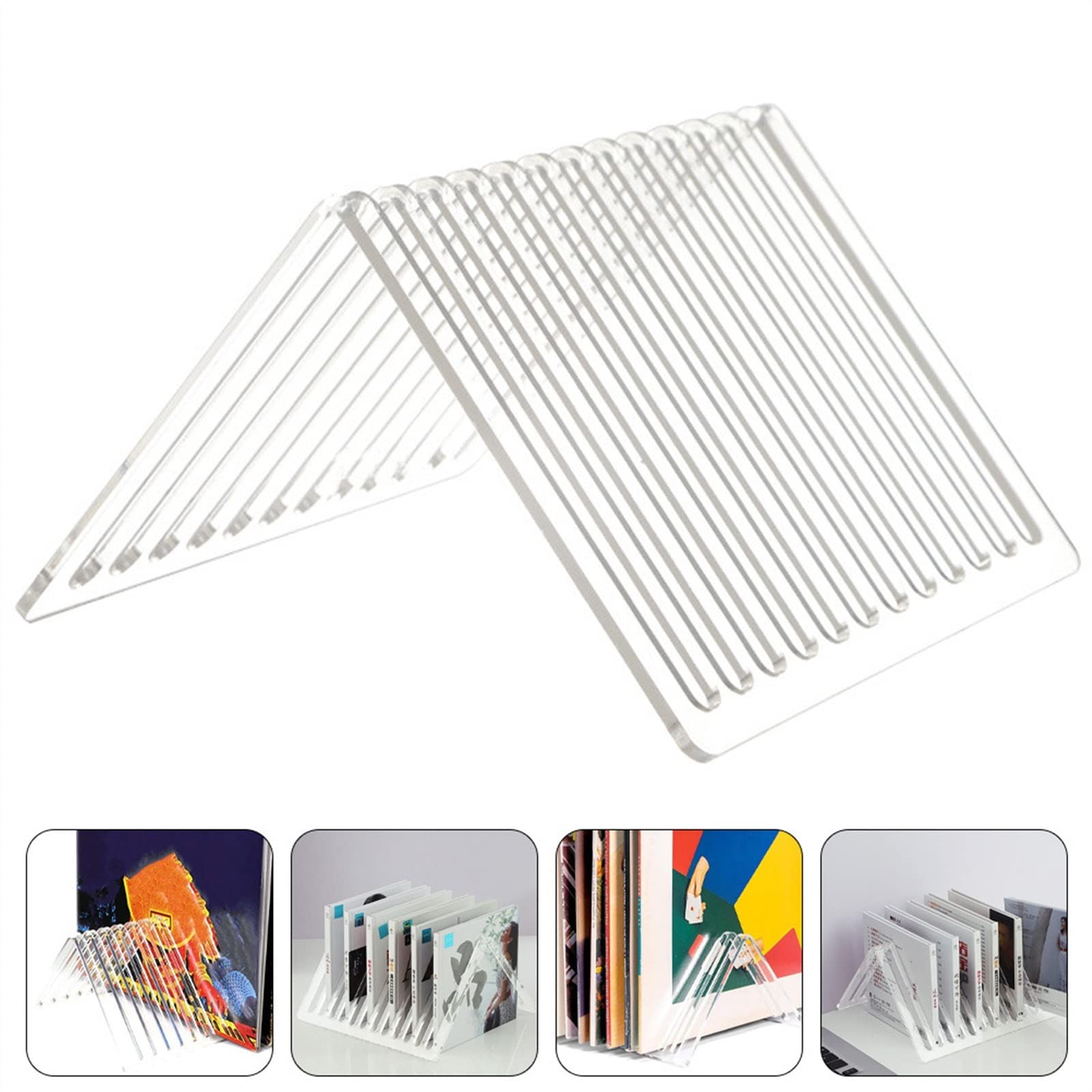 Scaffale porta CD, in acrilico trasparente, supporto verticale per dischi in vinile e riviste, elegante per casa o ufficio