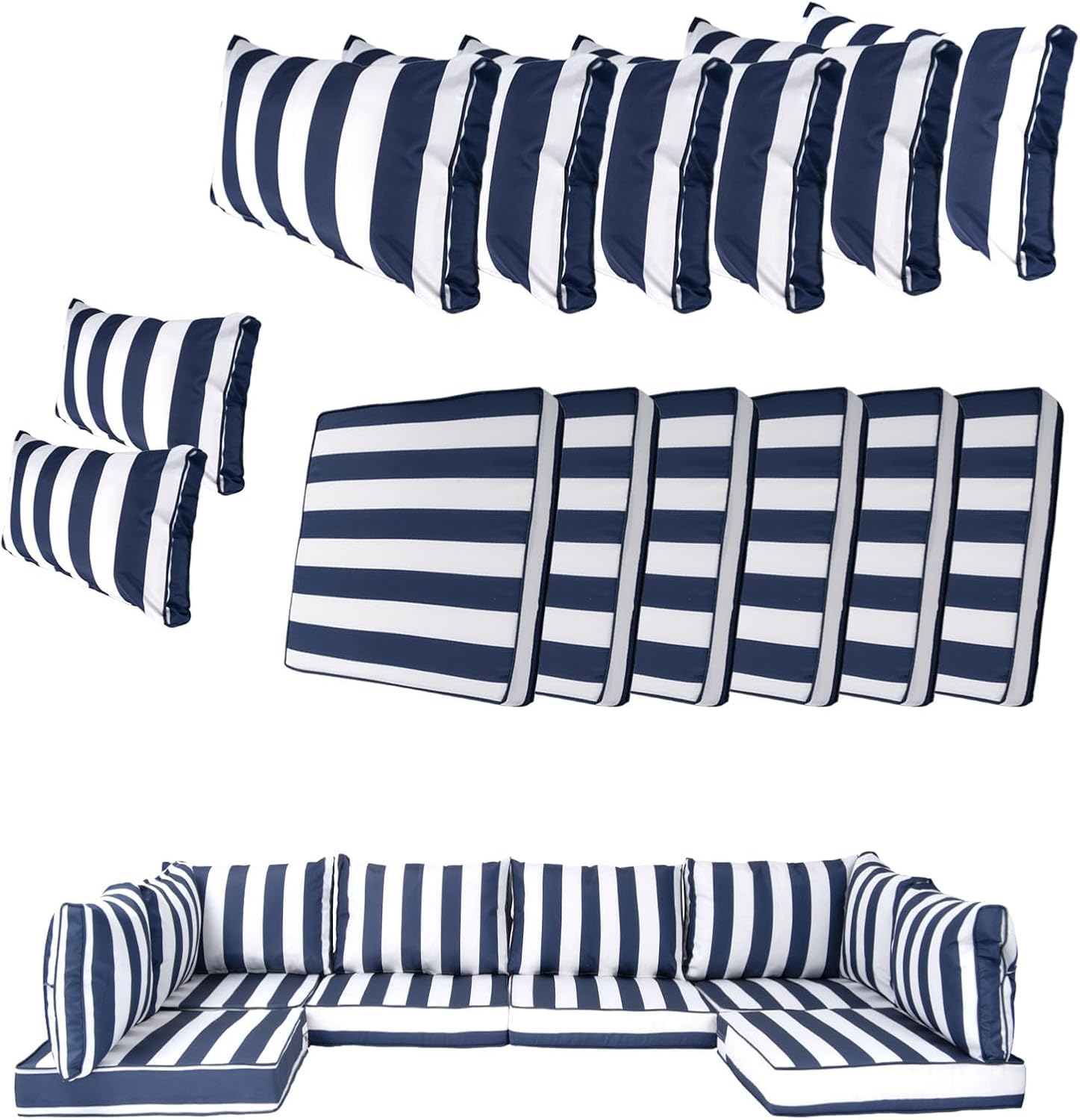 Photo 1 of ***MISSING PIECES -SELLING AS INCOMPLETE SET*** SpaceHop 6 Piece Outdoor Patio Cushion Cover Replacement, Waterproof Patio Cushion Covers, Outdoor Furniture Cushion Covers Set for 6 Seat Wicker Rattan Sofa (Blue+White Stripe)