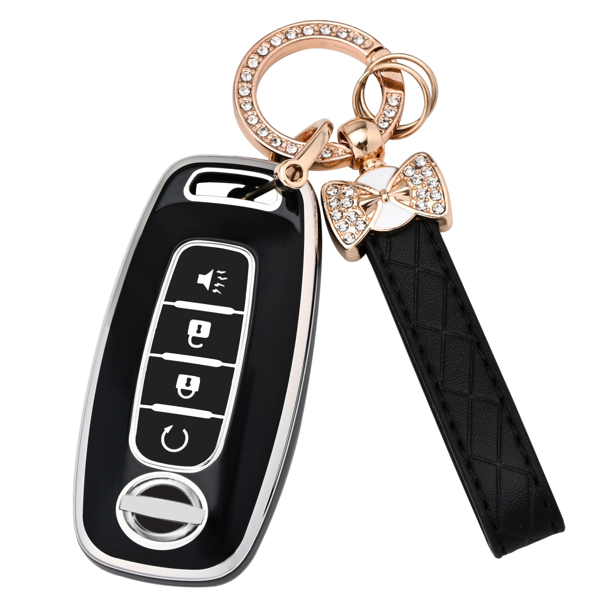 Key Fob Cover for Nissan - 4 Buttons Soft TPU Key Fob Case for 2023 2024 Pathfinder Rogue Versa kicks 2025 Sentra Patrol Armada Full Protection Car