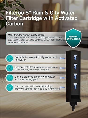 Miniatura 3 de Filteroo Superoo - Sistema de filtro de agua por gravedad para encimera, 3.17 galones12L, acero inoxidable 304, 2 filtros de carbono, purificador de