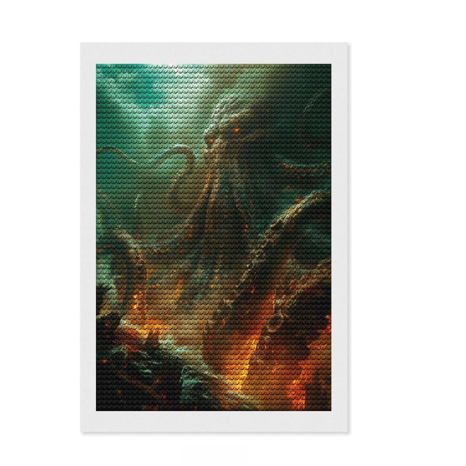 Junmoney Release The Kraken Round Drill Diamond Painting 8"x12", Relaxing DIY Hobby, Sparkling Round Gems, Modern Decor, for Adults