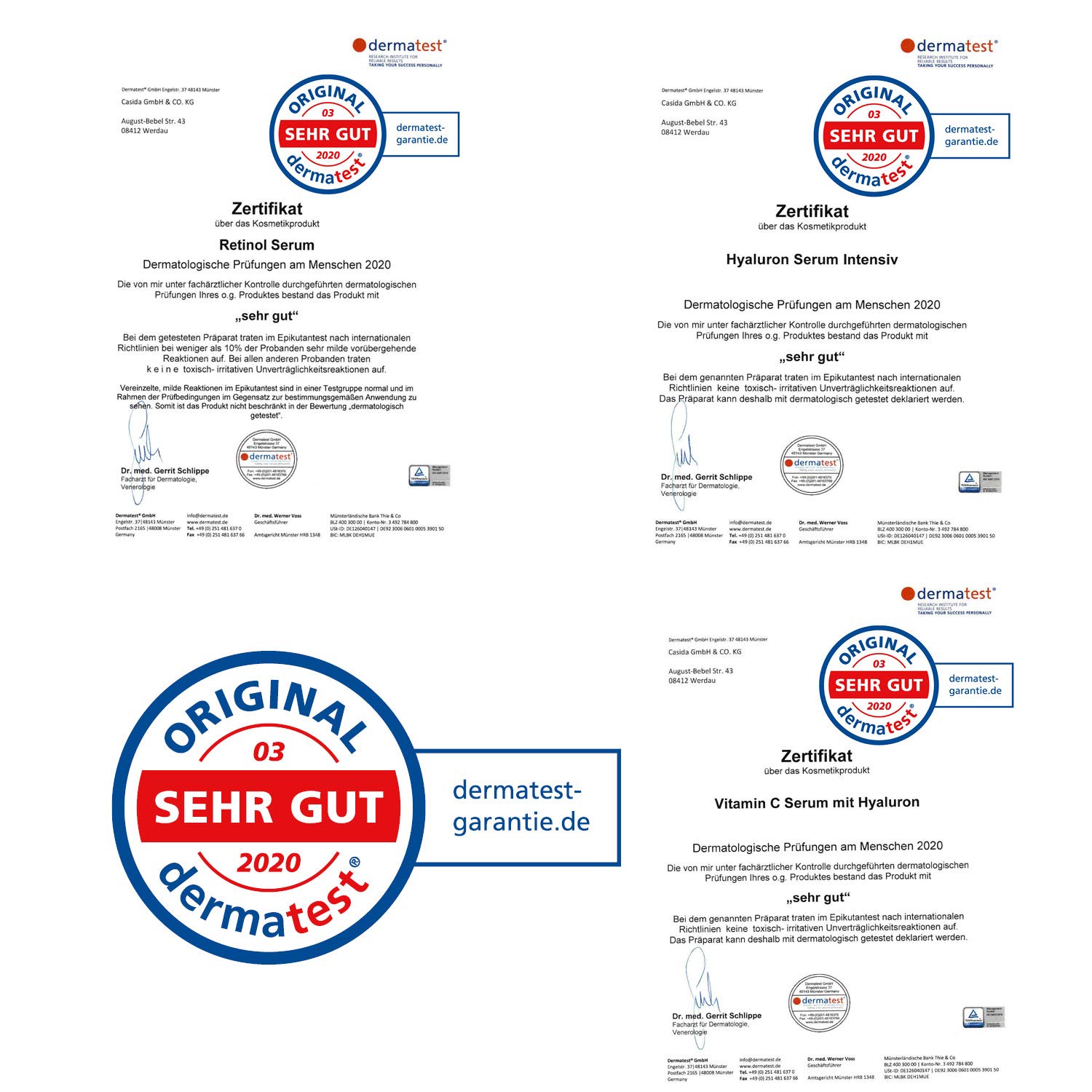 Vitamin C Serum + Retinol Serum + Hyaluron Serum Intensiv Anti-Aging Set gegen Falten aus der Apotheke - 90 ml