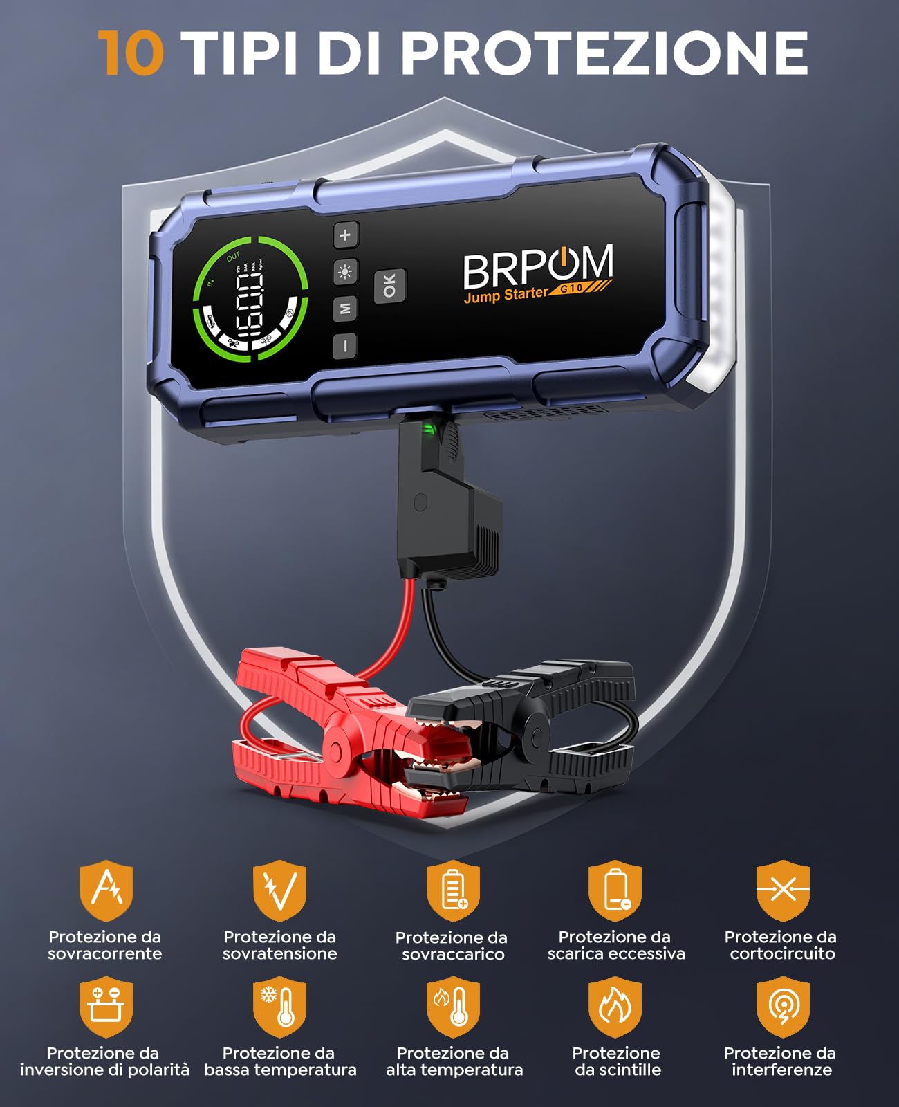 BRPOM Booster Avviamento Auto 8000A con Compressore 160 PSI, Jump Starter 12V, Avviatore Batteria Auto (Tutti i Motori a Benzina, Diesel fino a 12 L), Torcia LED 600 Lumen e USB-C（Dark purple）