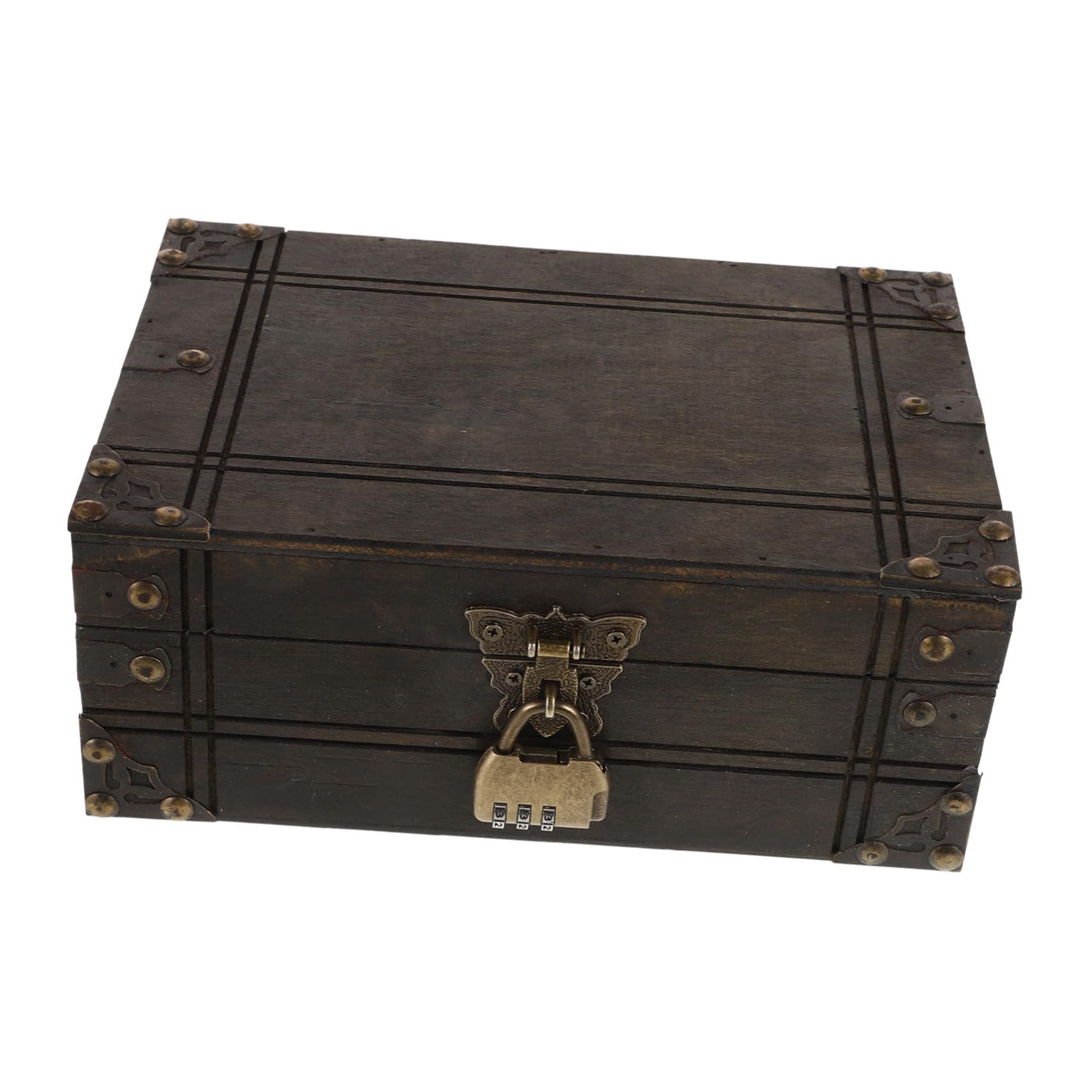 WOFASHPURET Wooden Jewelry Box with Lock Retro Decorative Treasure Chest for Organized Storage of Trinkets Toys and Accessories Elegant Design for Home Dark Brown