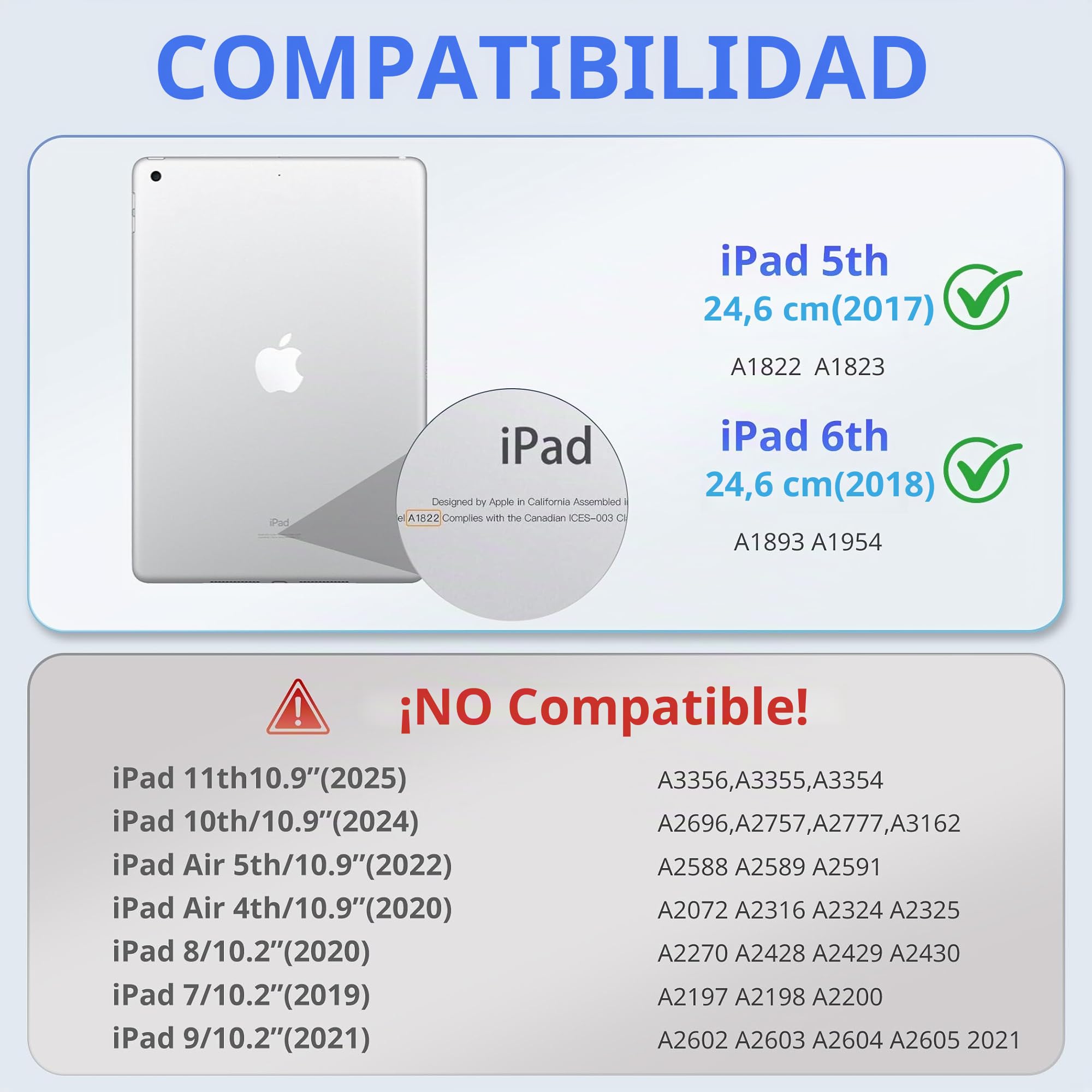 EasyAcc Funda con Teclado Compatible con iPad de 6ª generación 2018/5ª generación 2017, iPad Air 2 y 1, inalámbrico Bluetooth QWERTZ alemán con Soporte para bolígrafo, Color Negro