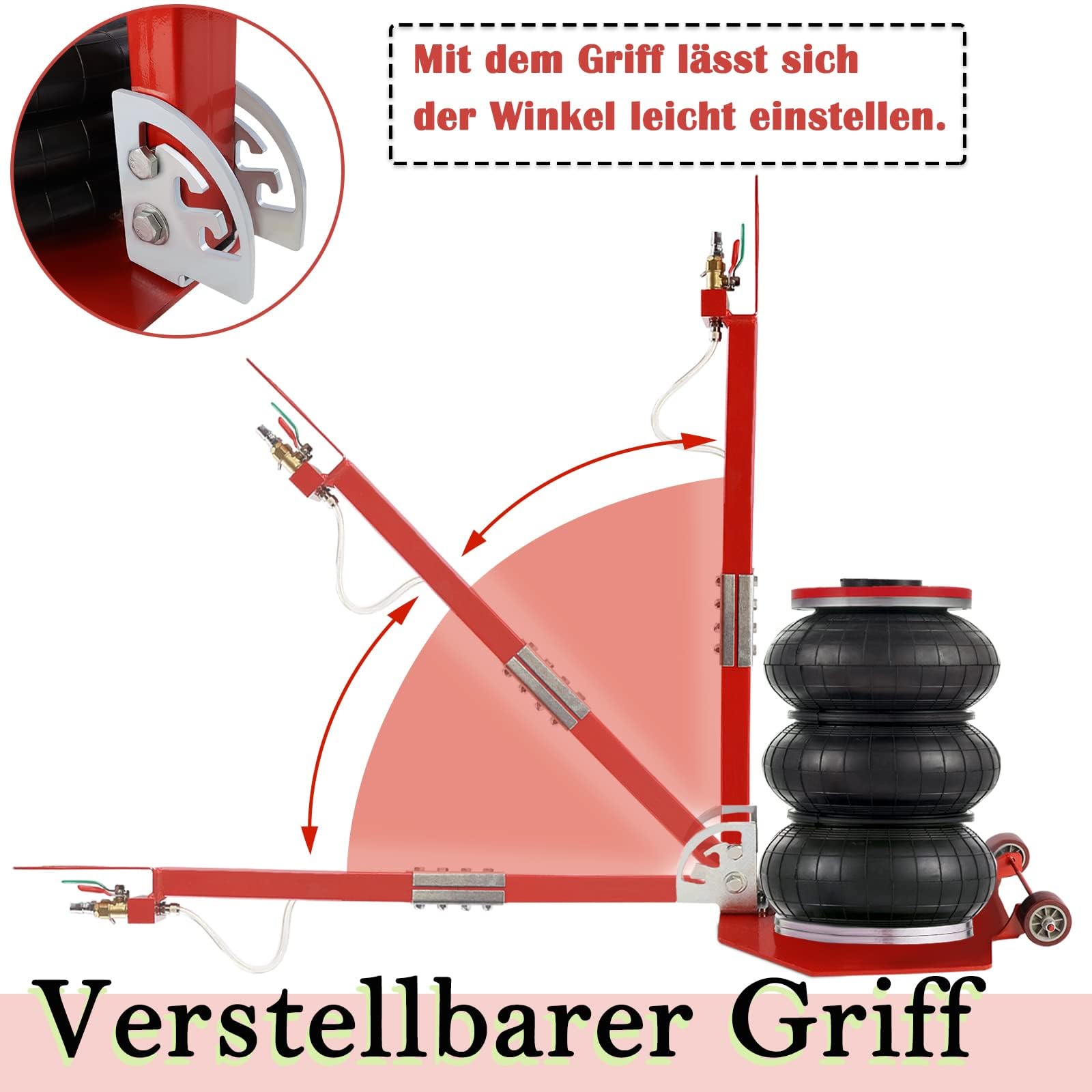 LILIIN Cric pneumatico 3T - Cric per auto, altezza di sollevamento: 150 – 400 mm - Cric ad aria con maniglia, cric per riparazione, in rosso e nero