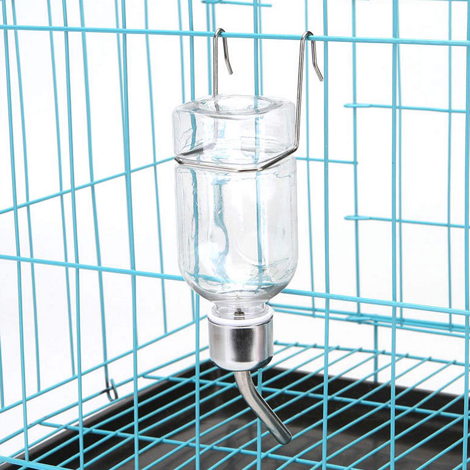 Mipcase Juego de 4 bebederos para conejos, para cachorros, cuenco automático para periquitos, cobayas, botellas de agua planas, juguetes para hurones, fuente automática de plástico de cola larga