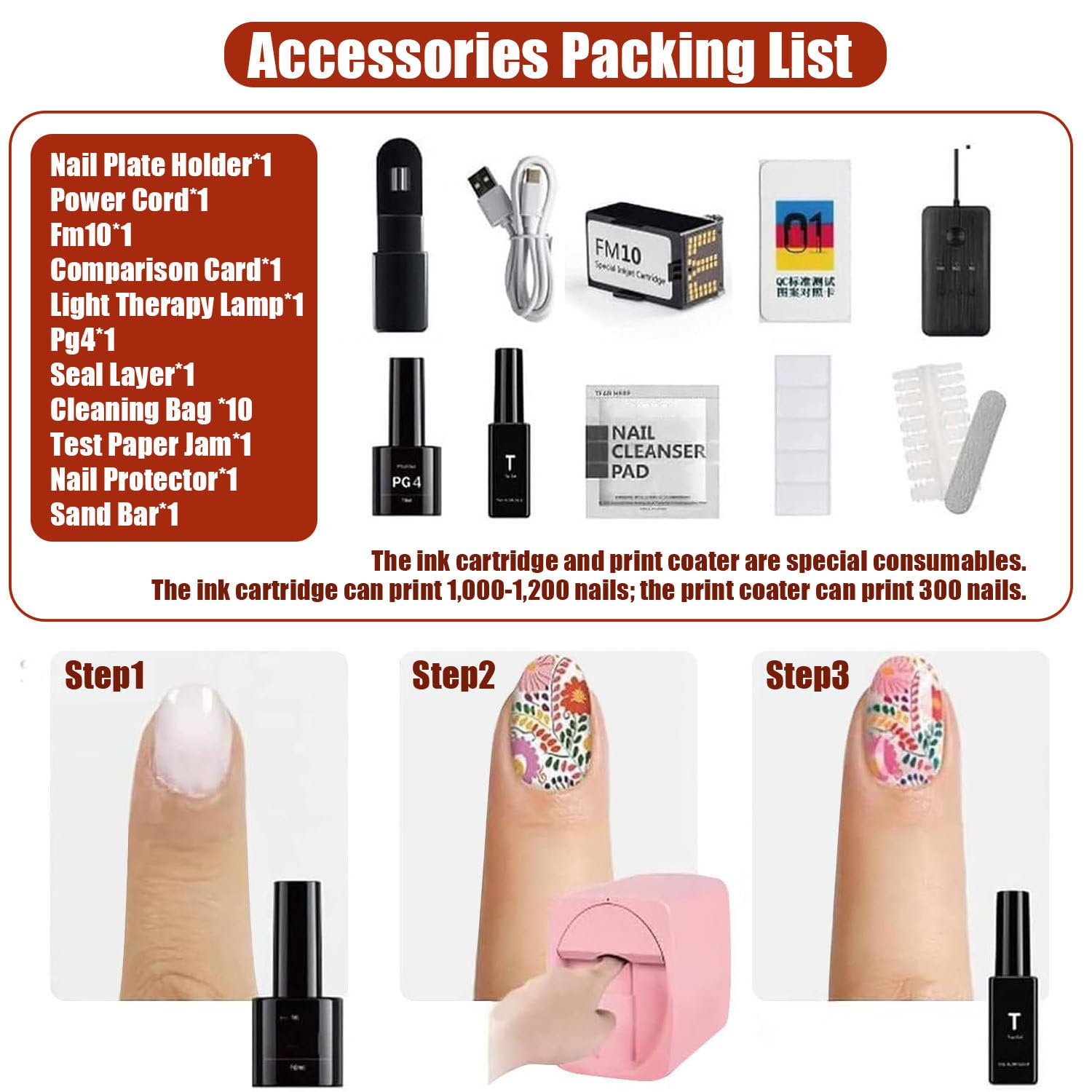 3D-Smart-Nageldrucker, Mini-Leichter Kommerzieller Nageldrucker, 3D Printer Support App/DIY, Nail Art Printer Machine, Nailart-Maschine, 30 Sekunden Malen Für Mädchen-Heimnägel White