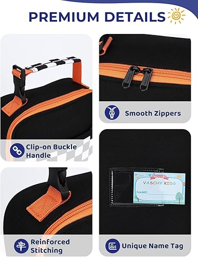 Miniatura 3 de VASCHY Lonchera para niños con aislamiento reutilizable Bento Cooler para niños pequeños, portador de aperitivos con clip manos libres en negro y
