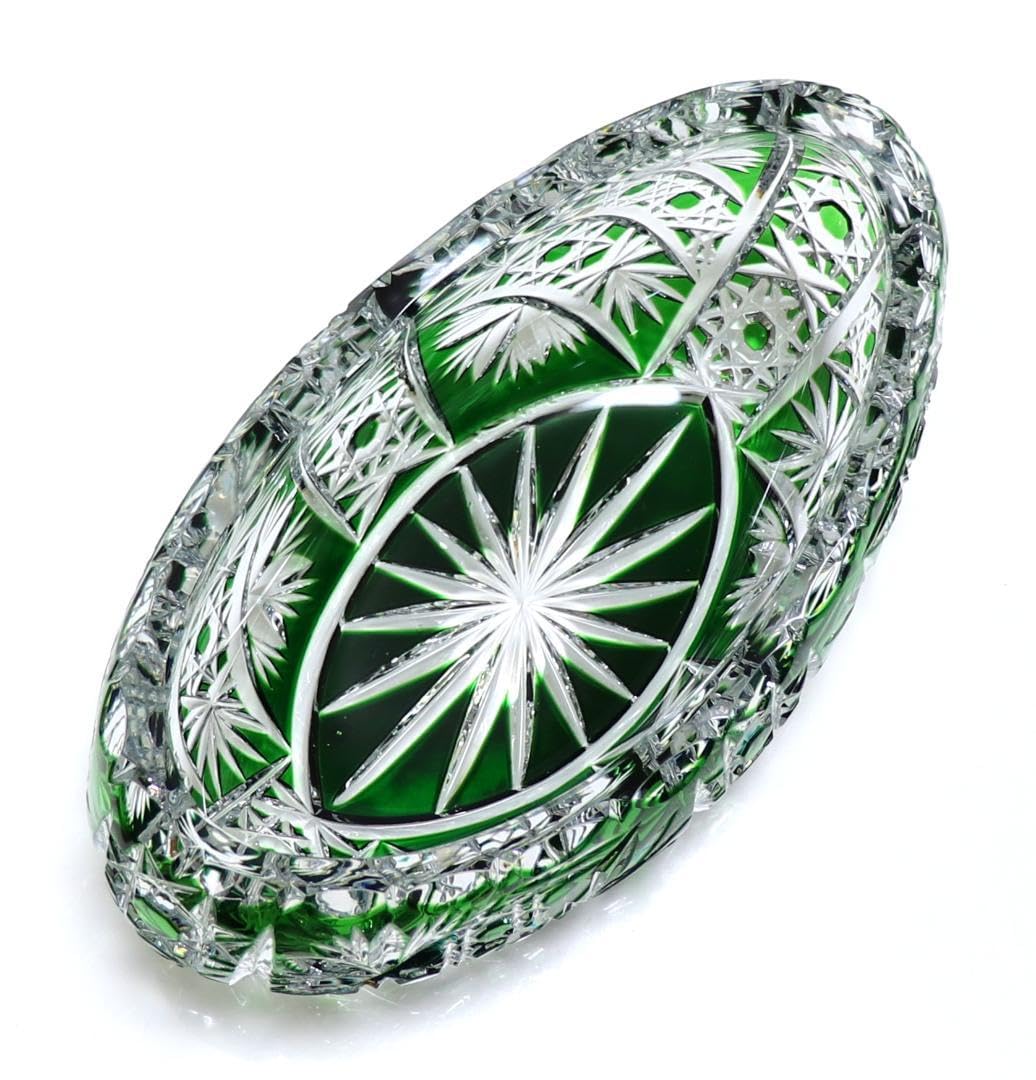 オールド・バカラ 大型 1.6kg ディアマン ピエーリー 緑色被せ切子鉢 置物