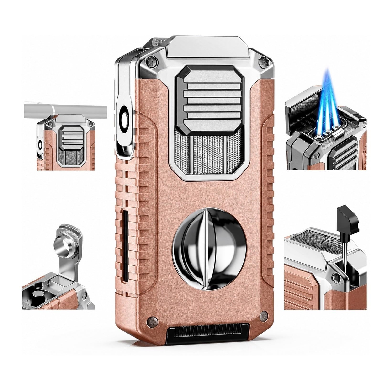 Briquet Torche Multifonction 5 en 1 à Flamme Triple Jet
