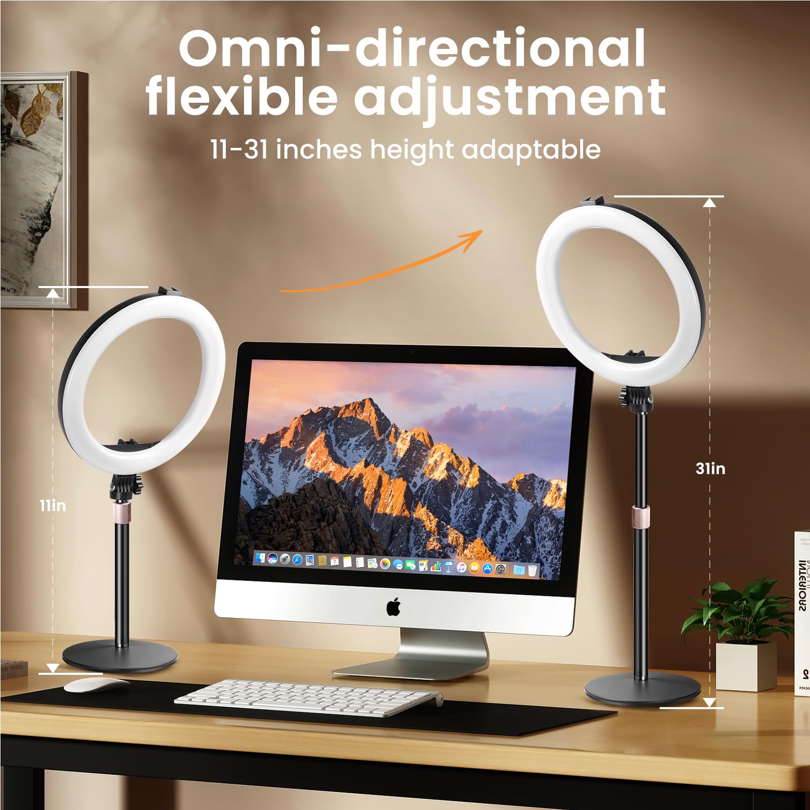 MACTREM Luce ad anello da scrivania da 25,4 cm con supporto, luce LED circolare da tavolo con supporto per telefono, per riunioni con zoom del computer, luce per videochiamate per conferenze