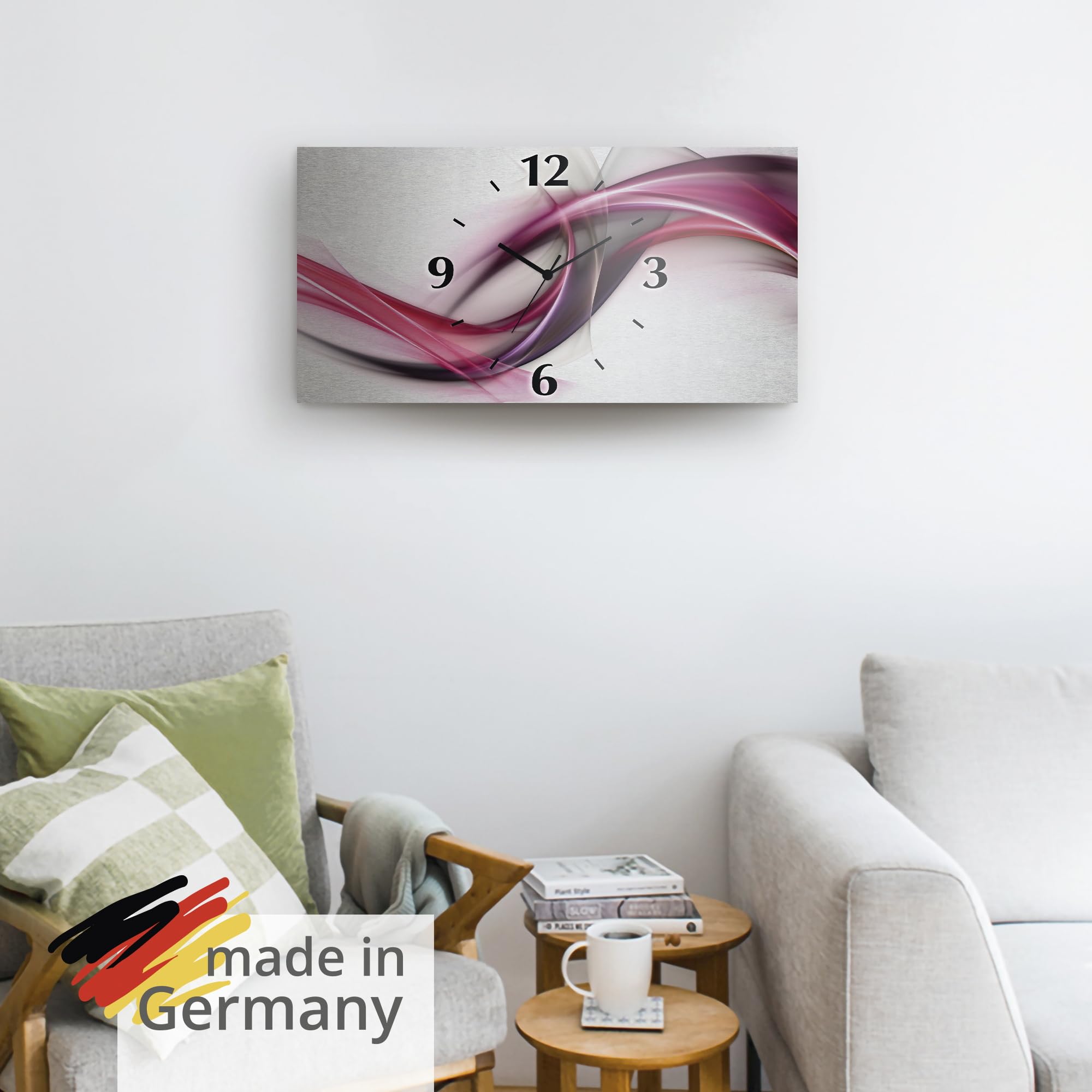 ARTLAND Wanddeko Wanduhr ohne Tickgeräusche Alu Quarzuhr 60x30 cm Eckig Lautlos 3D Design Welle Abstrakt Modern Ausgefallen S8UL