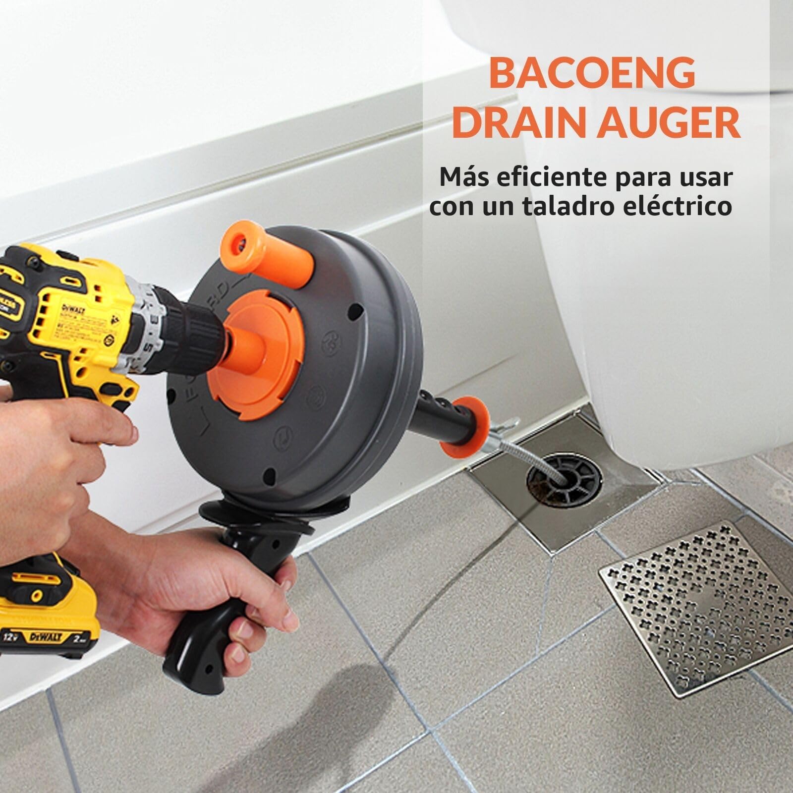 BACOENG Desatascador Tuberias Profesional 7,5 M Barrena Pesada con Adaptador de Taladro
