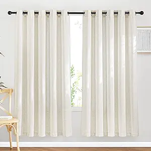 NICETOWN Natural Linen Curtains 72 inches Long for Bedroom, Grommet Linen Weave Window Treatment Semi Sheer Privacy Drapes with Light Filtering for Living Room, W66 x L72, 2 Panels