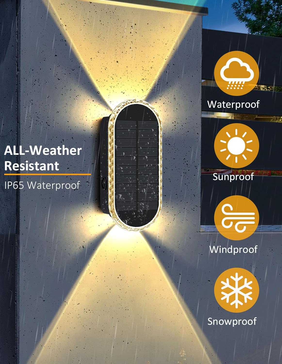 Solar Fence Lights Outdoor, Warm White & RGB 8 Modes Solar Wall Lights Outdoor Waterproof, Up&Down Dual-Head Outdoor Solar Lights for Yard House Fence Backyard Deck Garden Patio Porch, 4 PK