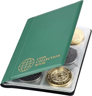 Vicloon Münzen Sammelalbum 60 Taschen, 2 Euro Universal Premium Münzalbum 4.5 * 4.5 CM, Münzen Aufbewahrung Album, Transparent Sammler Münzalbum für Münzen, Briefmarken, Medaillen, Abzeichen-Grün