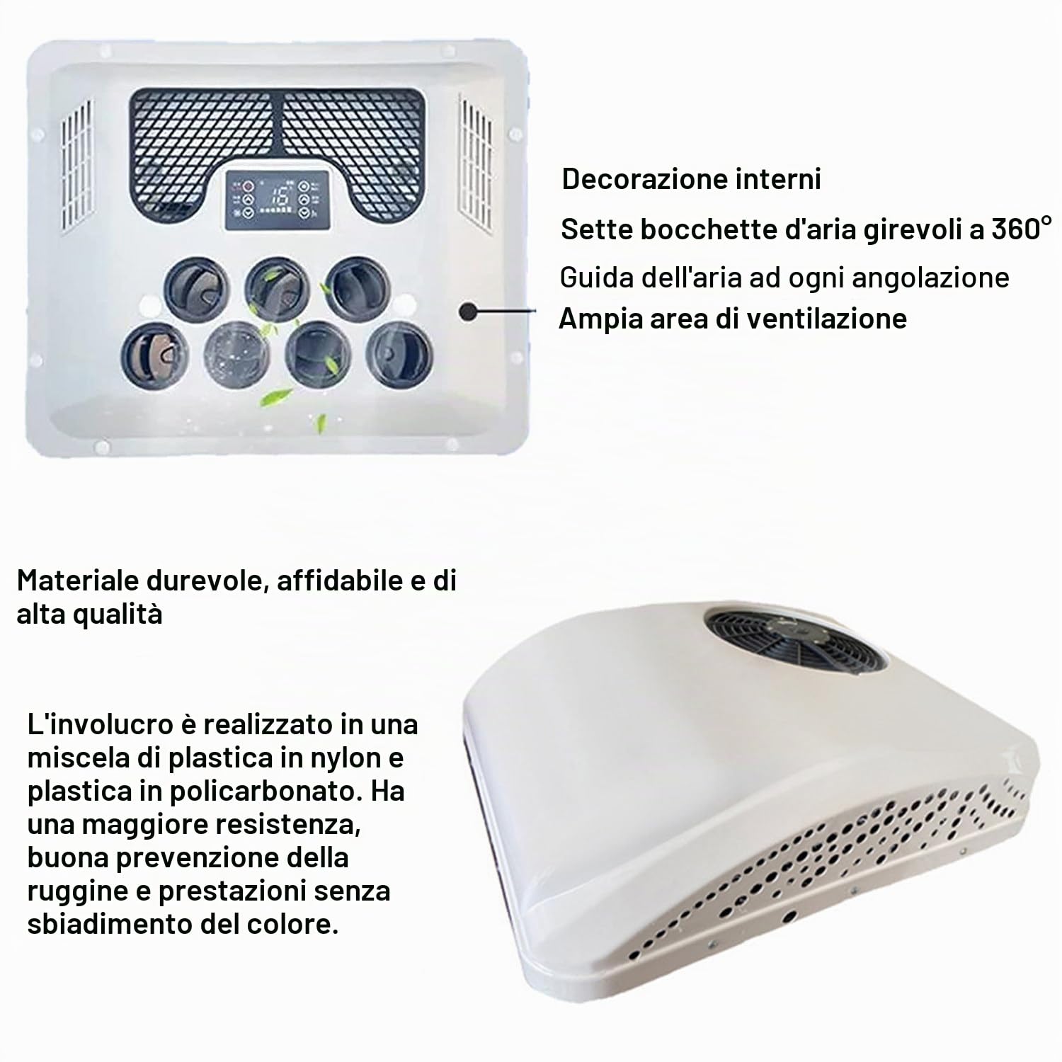 Condizionatore Aria Elettrico da Tetto per Camper,Aria Condizionata in Parcheggio,Roulotte e Bus - Unità A/C Non Condotta con Funzione Raffreddamento e Riscaldamento 220V