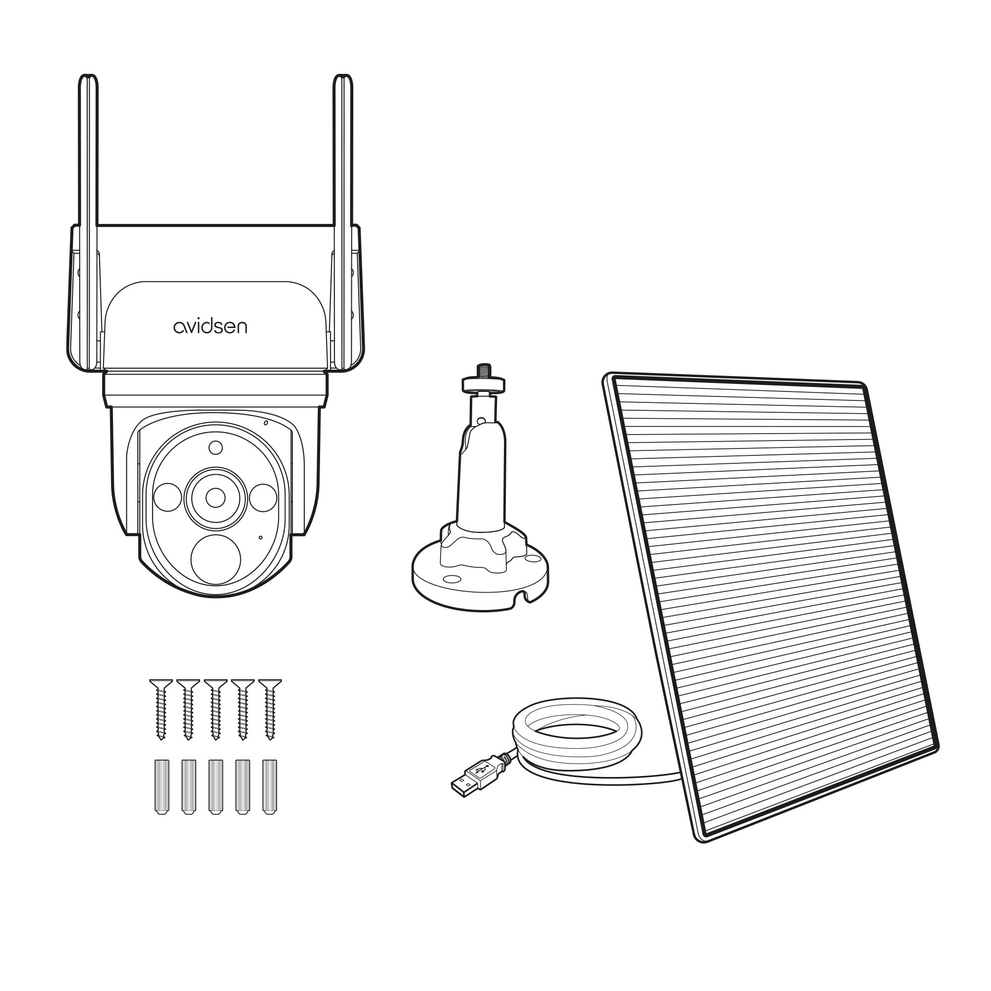 Avidsen HomeCam Prim-O PTZ - Caméra Surveillance Extérieure WiFi Solaire 2.5K - Motorisée 360° - Dual Band 2.4/5GHz - IA Détection de Silhouette & Autotracking - Sirène - sans Fil - IP65
