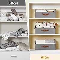 Vista 8 de Organizadores y almacenamiento de armario, contenedores de almacenamiento trapezoidales de lino con asas, organizador de estante plegable para Gris