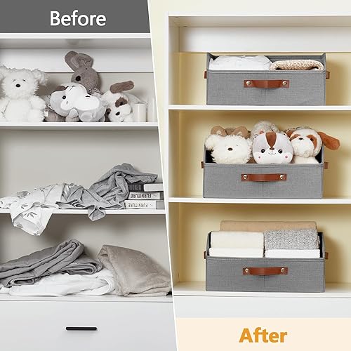 Miniatura 8 de Organizadores y almacenamiento de armario, contenedores de almacenamiento trapezoidales de lino con asas, organizador de estante plegable para