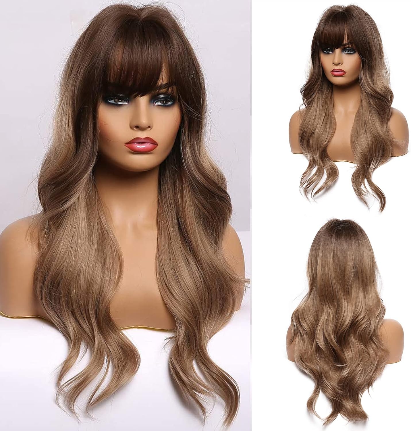 Esmee 24" Light Brown Wig with Dark Brown Roots Long Wave Hair Wigs
