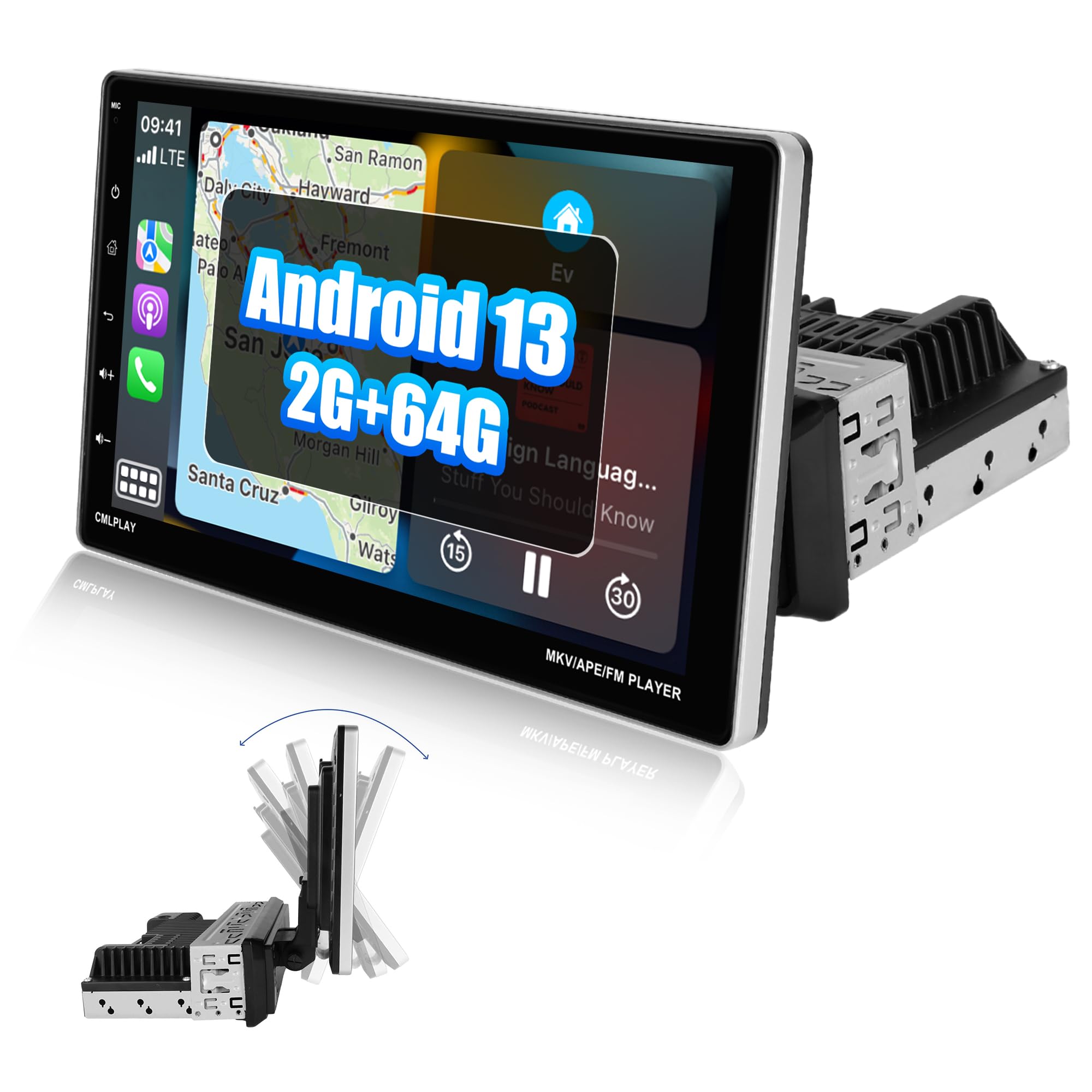 【2+64G Android 13】 SIXWIN 1 DIN Radio Coche Compatible Wireless CarPlay y Wired Android Auto,9 Pulgadas HD Pantalla táctil Reproductor con WiFi/GPS/Bluetooth/FM/USB/AUX/TF/Mirror Link