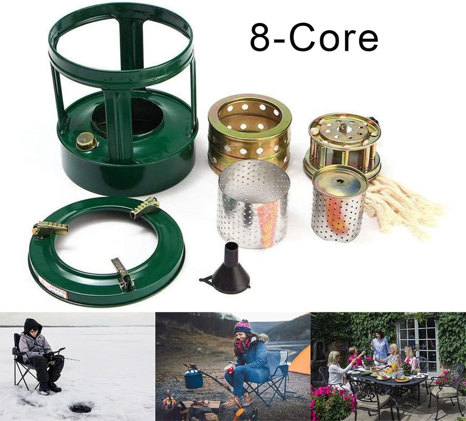 Poêle à pétrole Portable Camping Cuisinière 8 Cœurs Petit Chauffage Kérosène Alcool pour Randonnée 1 à 2 Personnes, Corps en Fer Robust Fonte, Léger 0,72, B