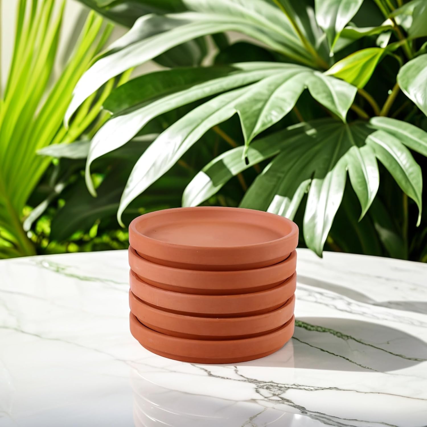 5 Pcs Pottery Plant Saucers, 6. 2 Inch Clay Pot Trays for Indoor and Outdoor Plants, Chocolate Terracotta Flower Pot Holder, Waterproof Planter Plates for Home and Office