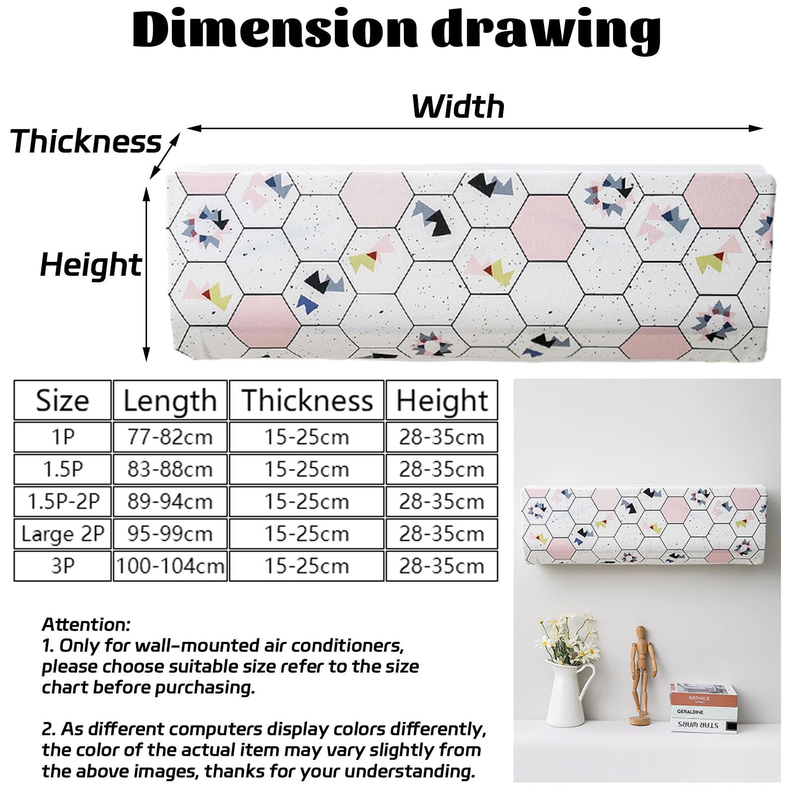 Funda para Aire Acondicionado Interior, Funda para Aire Acondicionado Pared Elástico Antipolvo para Pared Montaje Unidades Split Interior AC Cubiertas (Isla Azul,1P(77-82cm))