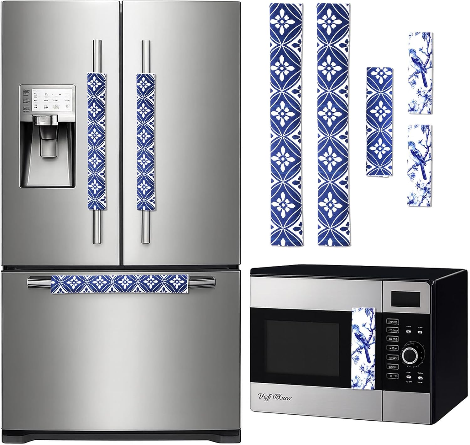 Hahafelt 5 Pcs Chinoserie Refrigerator Door Handle Covers Blue and White Chinoserie Decorations Non-Slip Kitchen Appliance Handle Covers for Fridge Microwave Oven Dishwasher