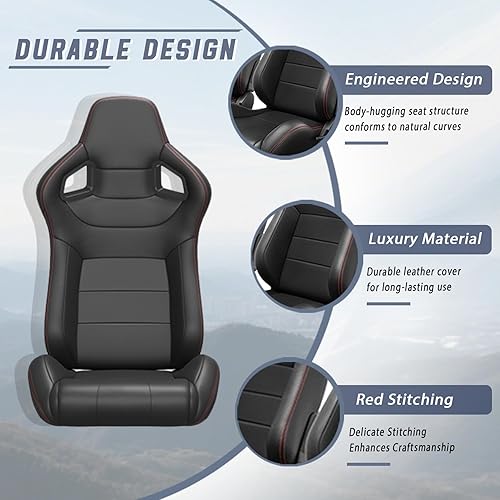 Miniatura 6 de Asiento universal de carreras de 2 piezas, asiento de cubo de carreras de tela transpirable con deslizadores de doble bloqueo, asiento deportivo