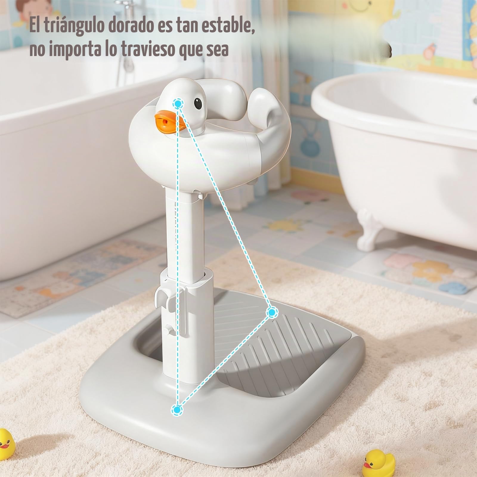 Soporte de Bañera para Bebés con Diseño de Pato, Asiento Antideslizante Ajustable, Soporte Ergonómico para Baño Seguro, Ideal para Bebés de 6 a 24 Meses
