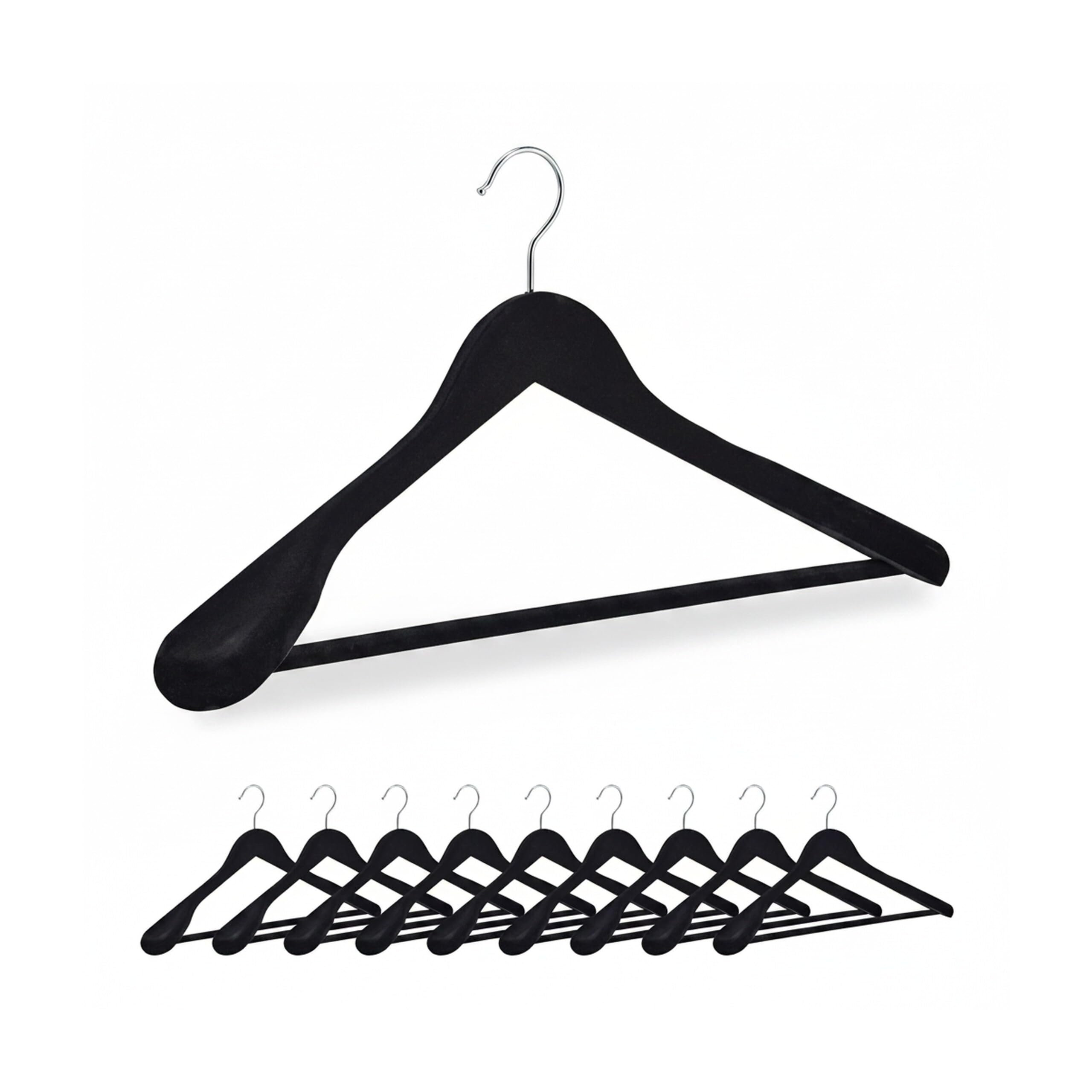 Relaxdays 10 Perchas Terciopelo Ropa, Colgadores con Hombrera, Gancho Giratorio, Camisas, Trajes, Pantalones, Negro