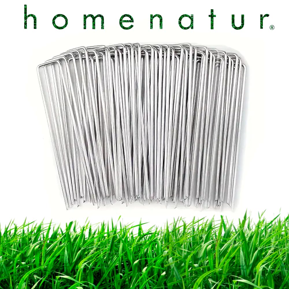 Graffe da Giardino per Telo e Erba Sintetica - 100 Pezzi + 8 Rondelle - Graffe a U in Acciaio Zincato Q235 - Fissaggio per Teli Pacciamatura, Prato Sintetico, Campeggio (100)