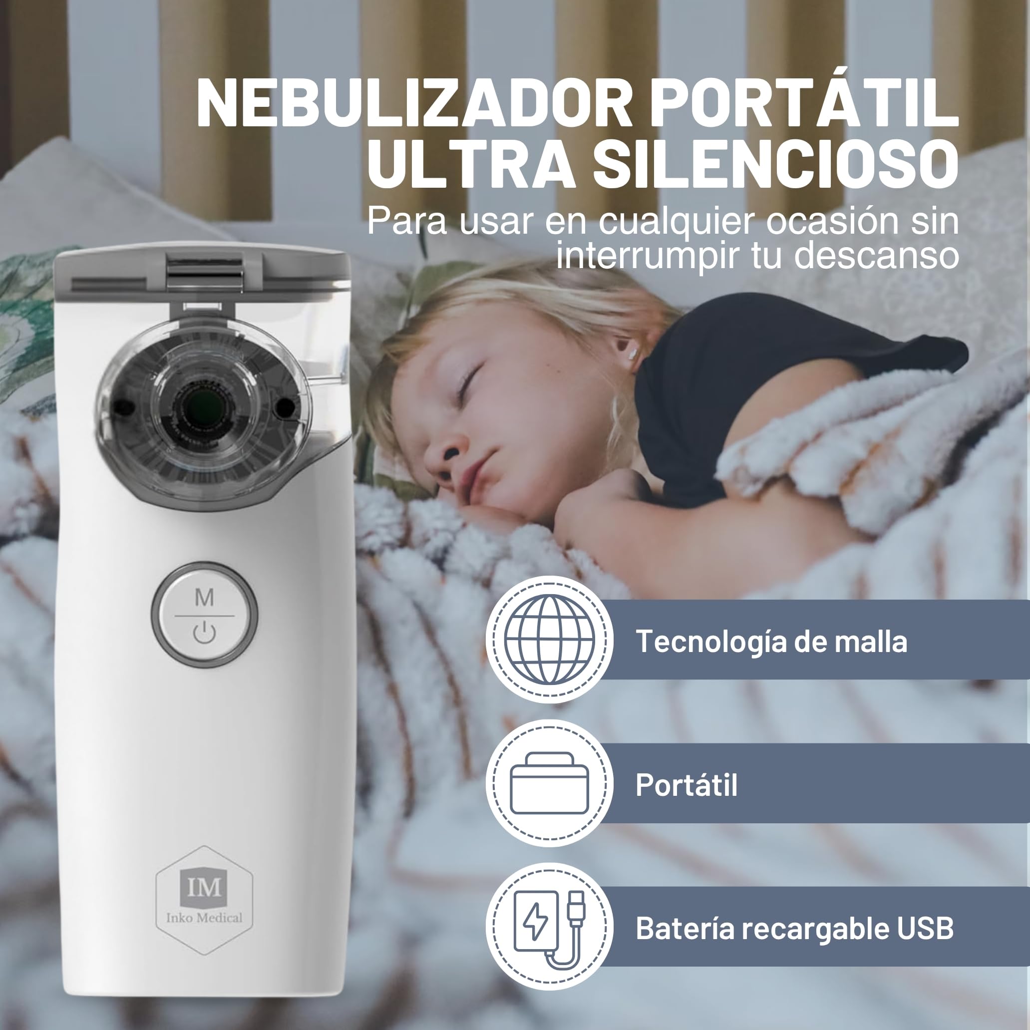 Nebulizador Nasal Portátil para Bebés, Niños y Adultos, Inhalador Nasal Silencioso, Nebulizador de Malla, Bateria Recargable USB