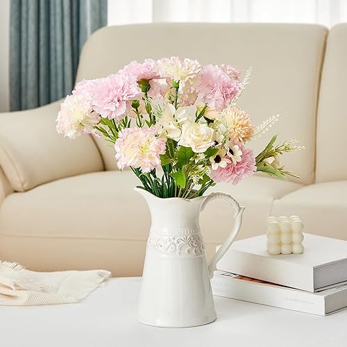 Miniatura 6 de Jarrón de cerámica blanca, jarra de flores, jarrón de granja para decoración del hogar, jarrón de jarra de 8.5 pulgadas.