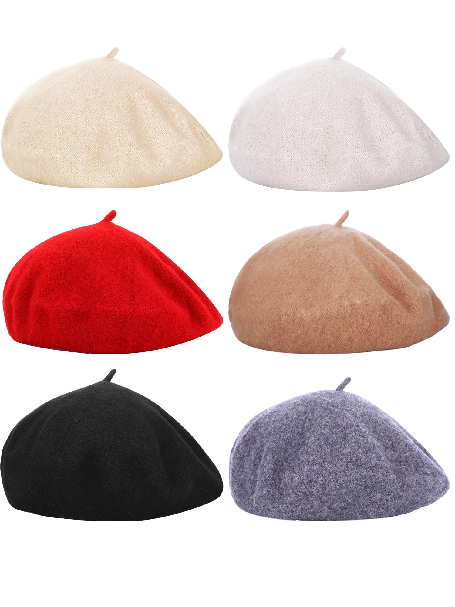 Blulu 6 Pieces Women Wool Beret Hat French Style Beret Beanie Cap Solid Color Winter Hat