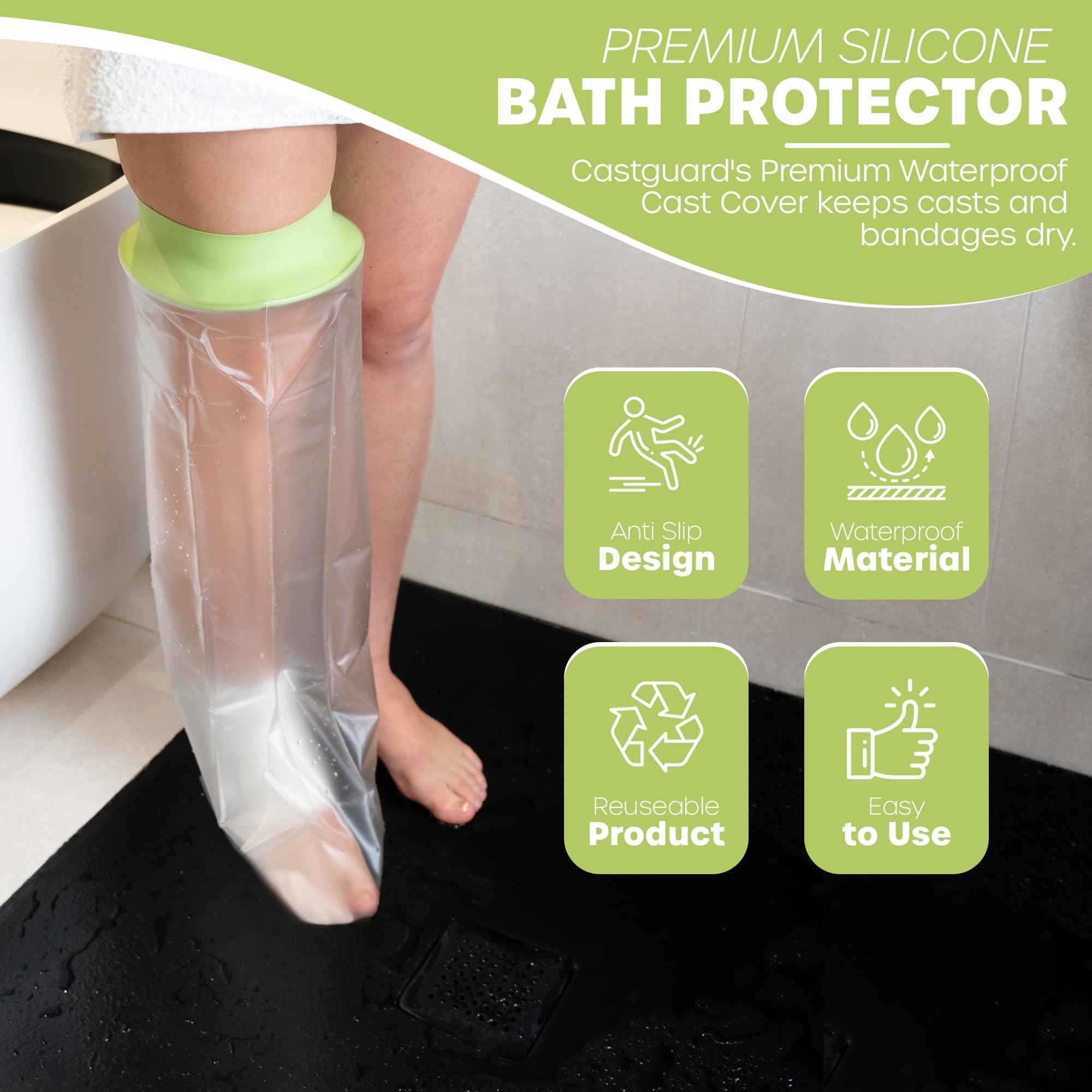 CASTGUARD Premium Silicone Waterproof Shower & Bath Protector (Adult Short Leg) - Image 4