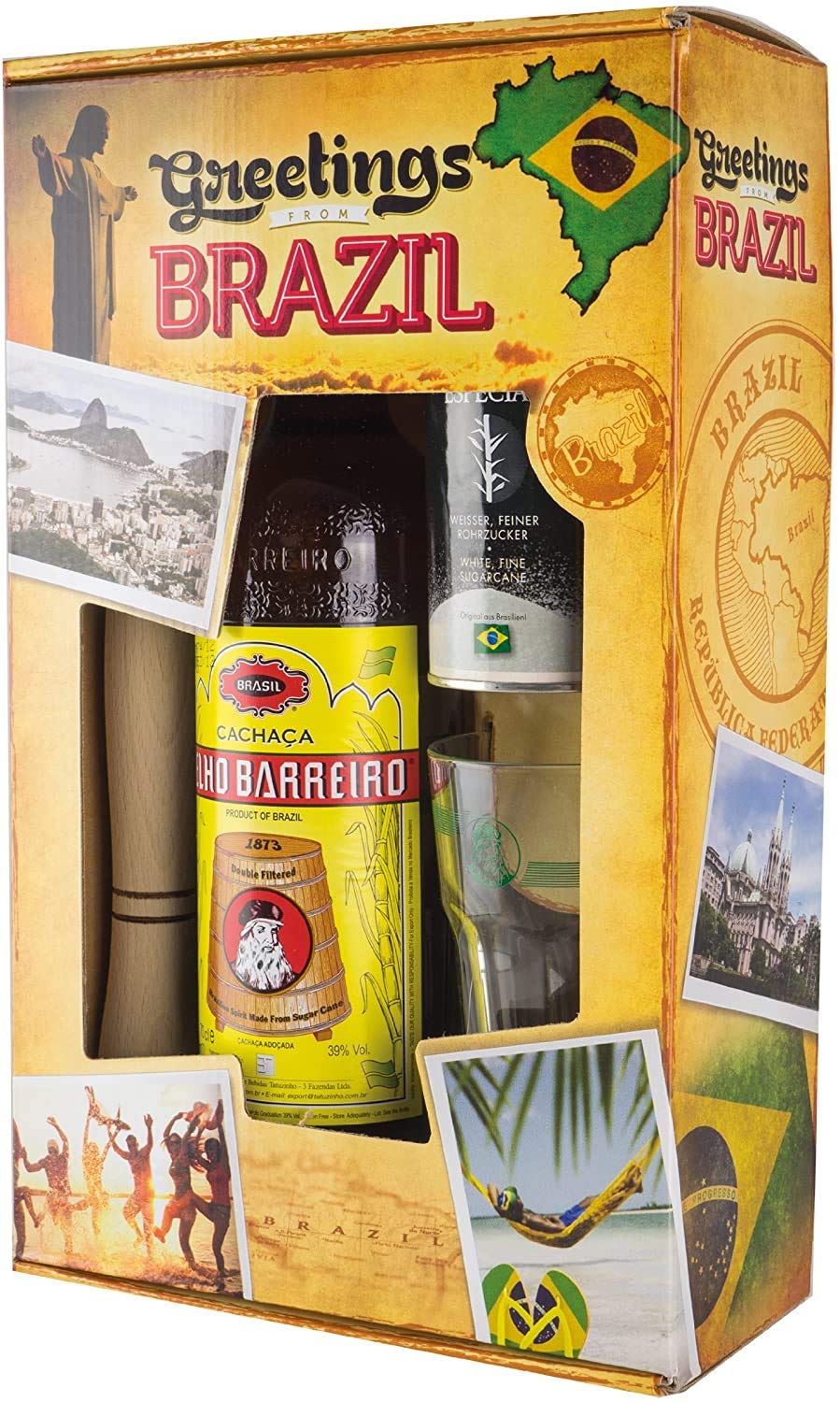 VELHO BARREIRO Caipirinha-Set "Greetings from Brazil" Cachaça 700ml 39% vol