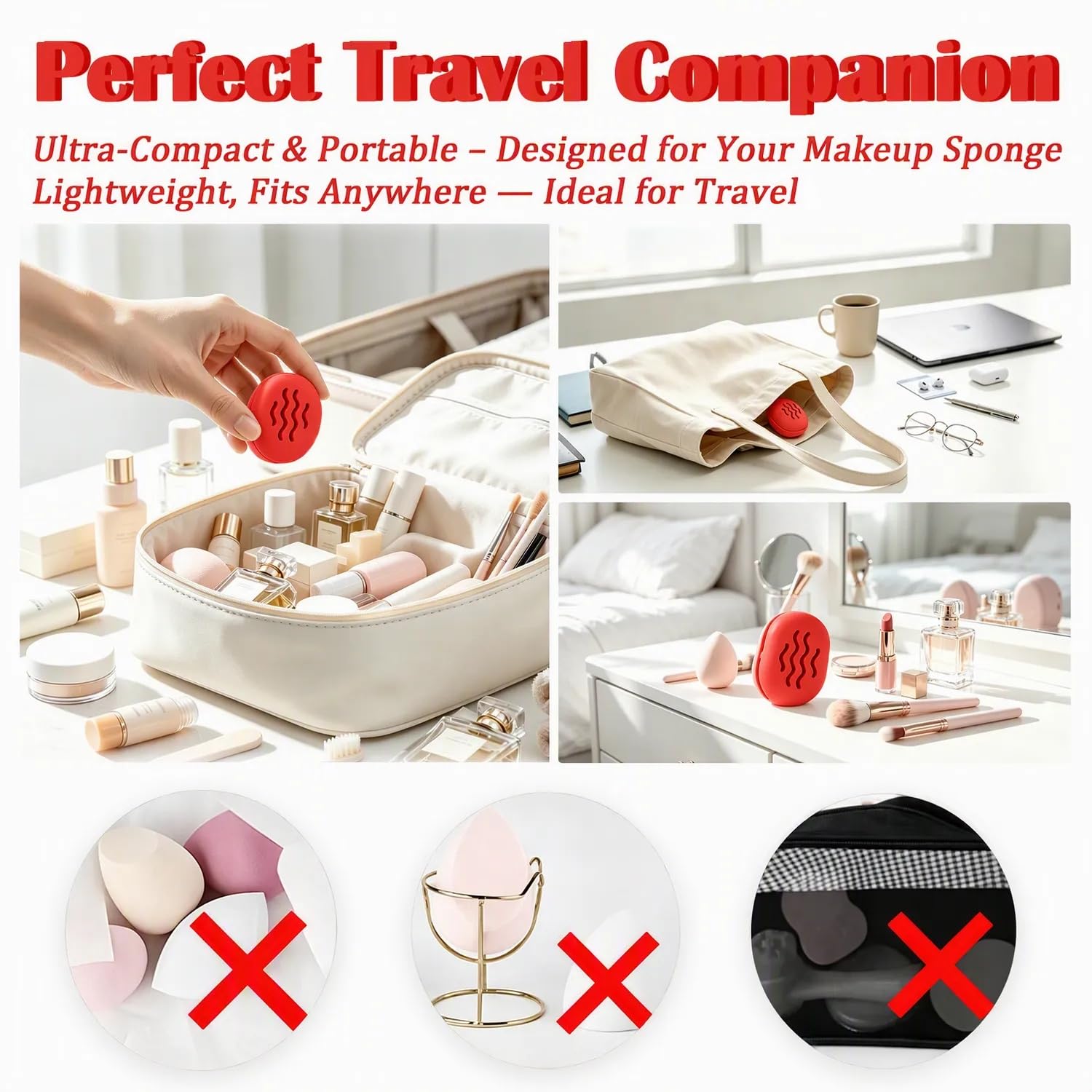 Estuche de viaje para esponja de maquillaje, soporte de silicona para licuadora de belleza con ventilación de secado rápido, organizador hueco de doble cara para esponjas húmedas/secas, sin