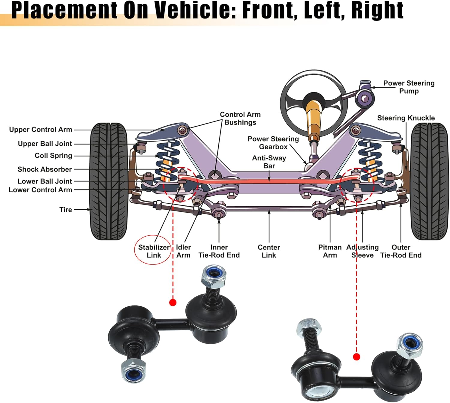 X AUTOHAUX 2pcs Front Sway Bar Links Stabilizer Link Kit for Acura RSX for Honda S2000 for Mazda Millenia Suspension Kit No.K80487/K80488