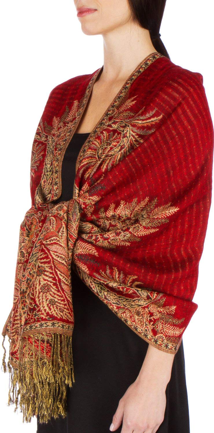Sakkas Women's Red 70" X 28" Big Paisley Jacquard Double Layer Woven Viscose Pashmina Shawl/Wrap/Stole