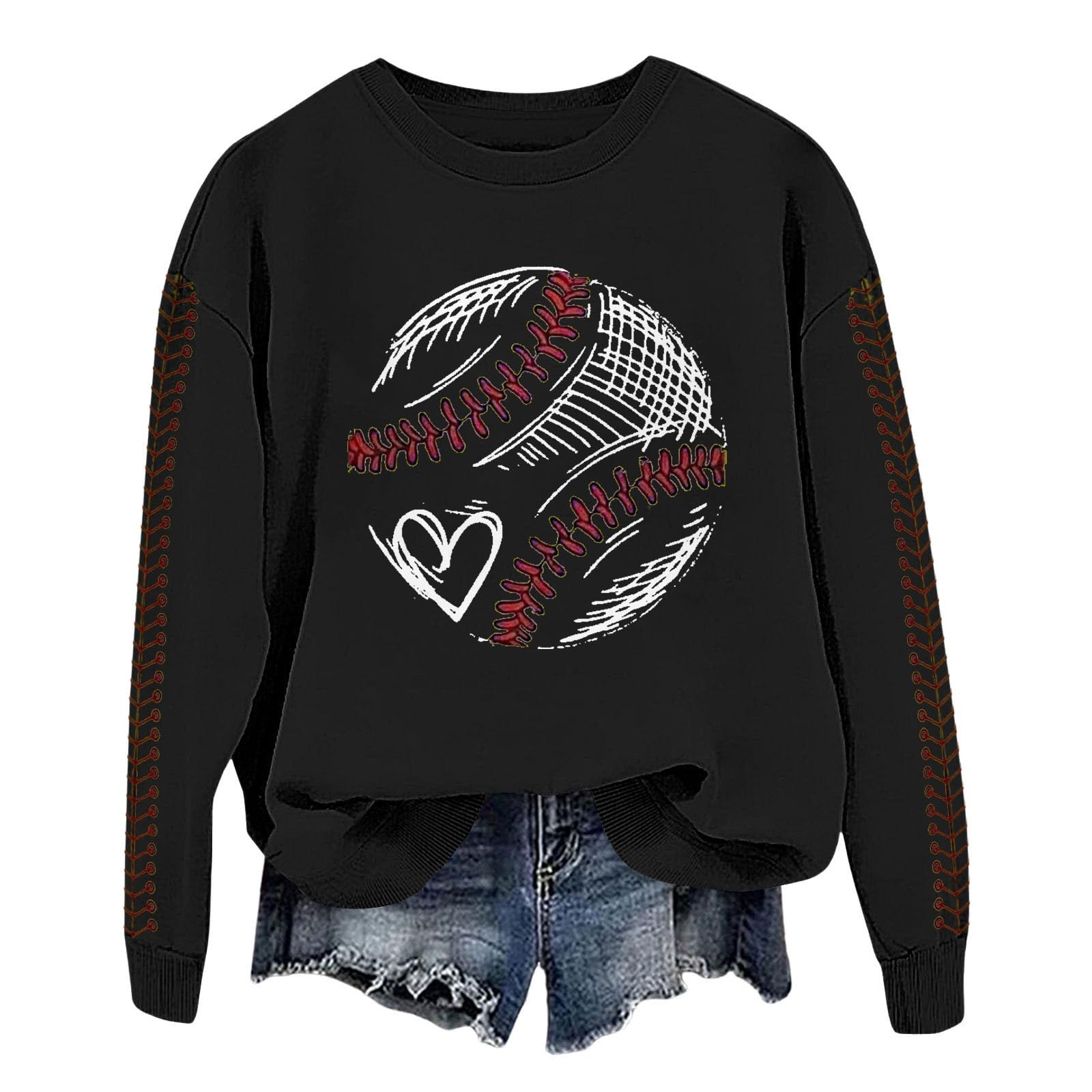 Heevina Baseball Mom Sweatshirt For Women Heart Printed Crewneck Long Sleeve 2026 Pullover Tops