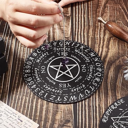 Miniatura 7 de GORGECRAFT Tablero de péndulo de mariposa, 2 piezas, tableros de péndulo de pentagrama, adivinación de madera, altar brujería, kit de madera,