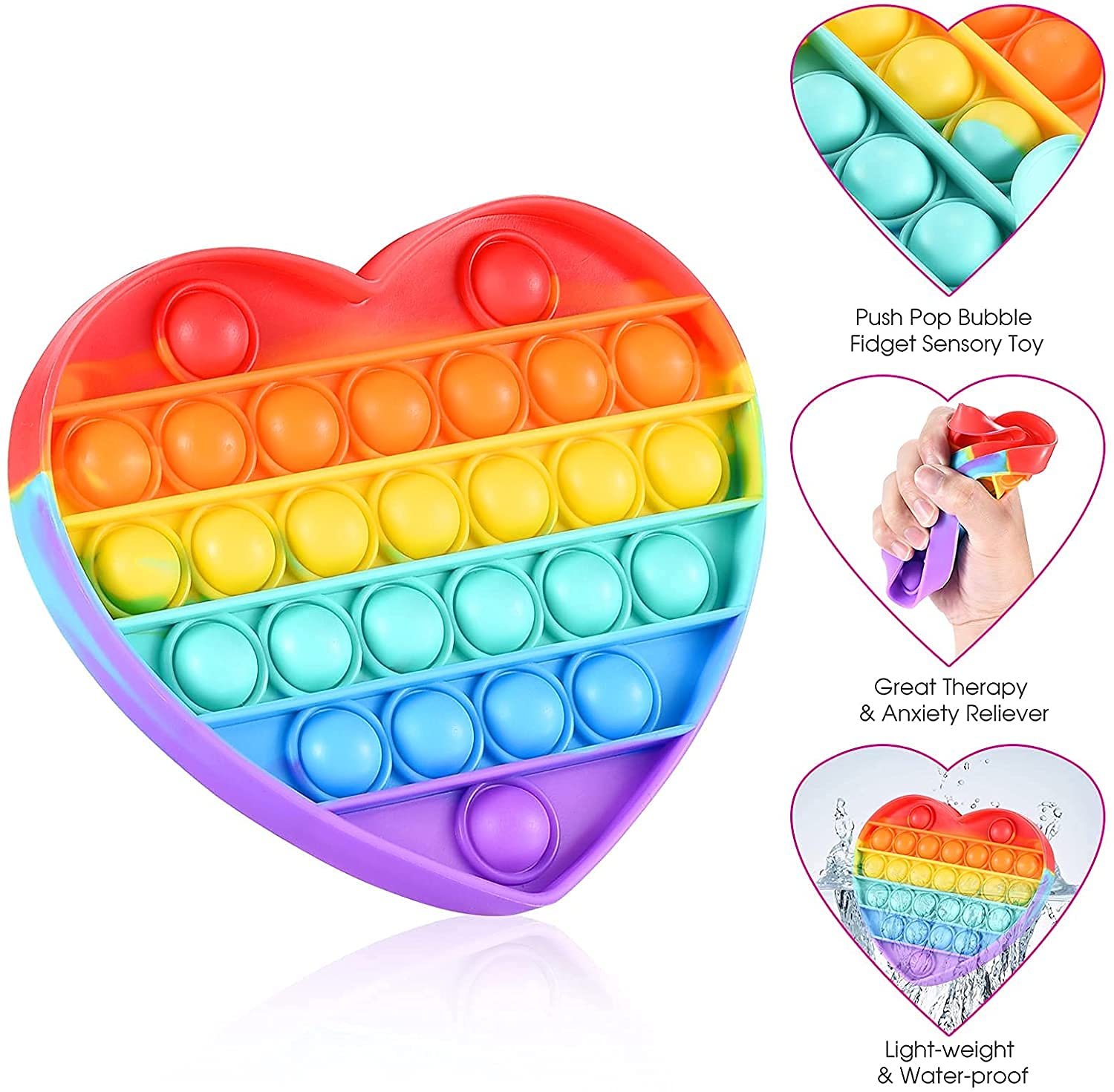 STOFFIER GARTEN Pop It Fidget Toys,Push Pop Bubble Fidget Sensory Toy,Autism Special Needs Silicone Fidget Toy Sensory Toys Novelty Gifts for Girls Boys Kids Adults (Heart + Unicorn)