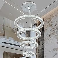 Vista 1 de Candelabros LED, moderno candelabro de cristal para comedor, sala de estar, lámpara colgante de techo LED, 4 anillos, candelabros ajustables