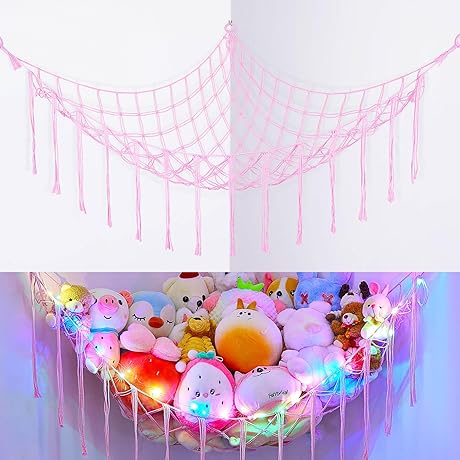 Basumee Stuffed Animals Net or Hammock with LED Light, Hanging Stuffed Animals...