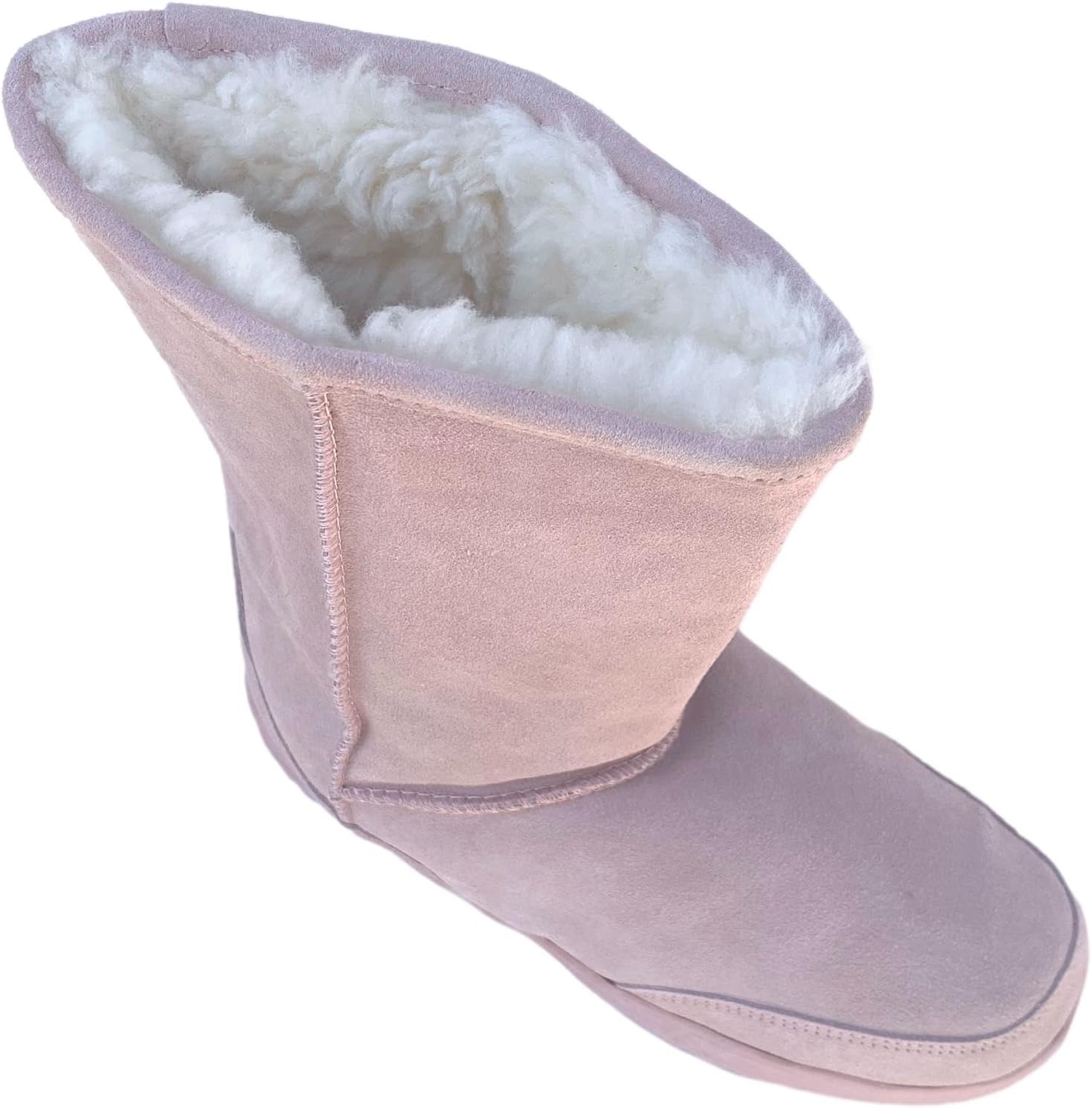 Sheepskin Boots 10” Light Pink - Stylish Genuine Sheepskin Slip On Boots - Durable Soft Rubber Sole - Easy On Off for Winter Sheep Boots for Indoors and Outdoors